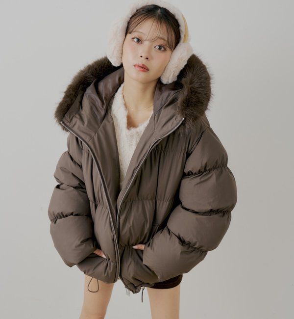  「【4色展開】ファー取り外しミドルルーズ中綿ブルゾン」|その他|ブラウン