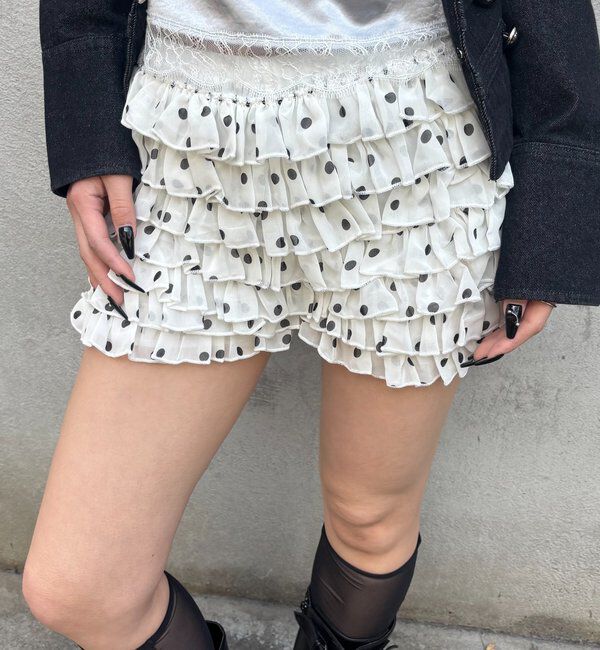  「レースショートパンツ(無地/ドット/チェック/レオパード)」|チノ|ホワイトその他1