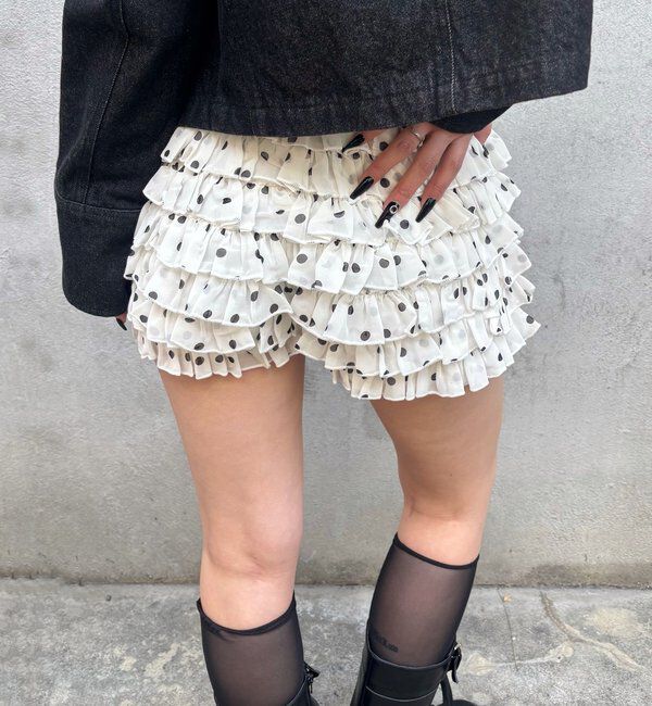  「レースショートパンツ(無地/ドット/チェック/レオパード)」|チノ|