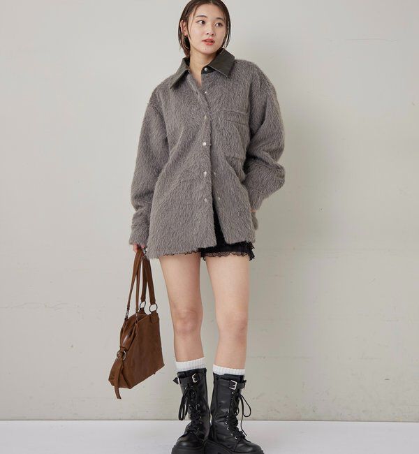  「襟切り替えシャギーシャツジャケット」|ブルゾン・スタジャン|