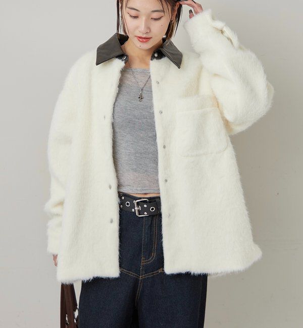  「襟切り替えシャギーシャツジャケット」|ブルゾン・スタジャン|