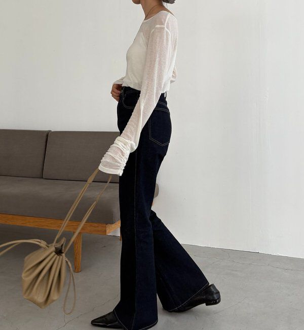  「【前後2WAY】テンセルウール袖ギャザーロンT」|Tシャツ・カットソー|