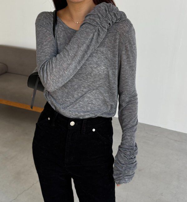  「【前後2WAY】テンセルウール袖ギャザーロンT」|Tシャツ・カットソー|