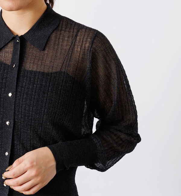 Rouge vif「【セットアップ対応】シアー格子リブニットカーディガン」|カーディガン|