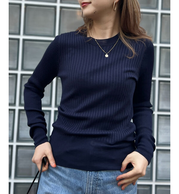 Rouge vif「シルク混ワイドリブプルオーバーニット」|ニット・セーター|ネイビー