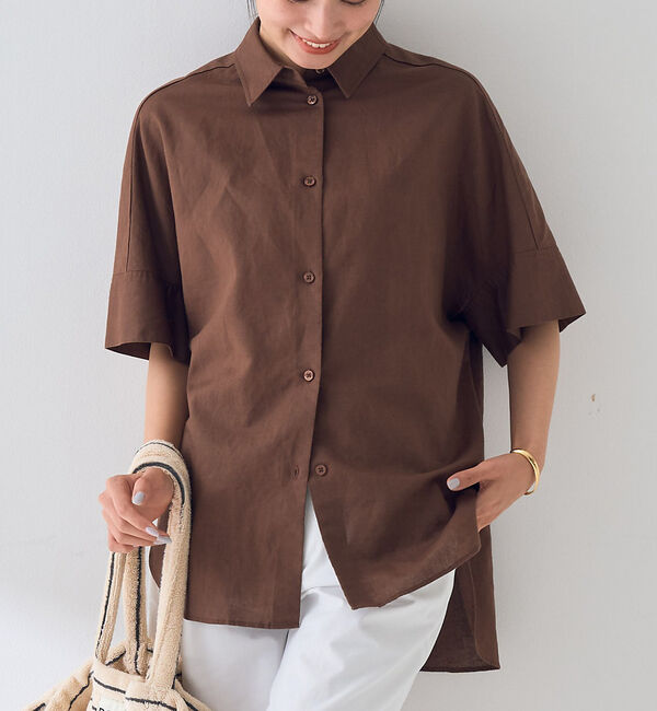 Rouge vif「麻混変形フォルムシャツ」|シャツ・ブラウス|ブラウン