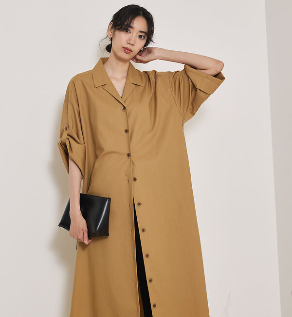 qualite「ダンプシャツワンピース」|ワンピース|ベージュ