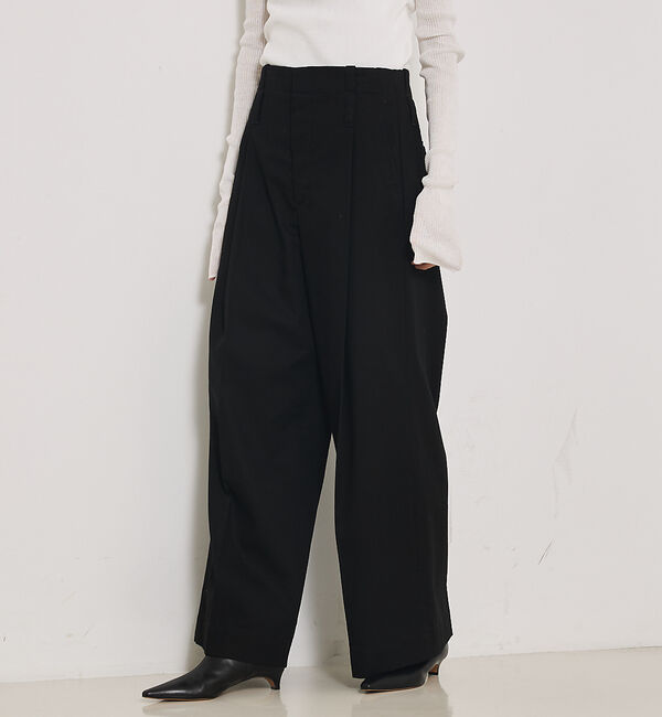 qualite「TCツイルWループタックワイドパンツ」|その他|ブラック