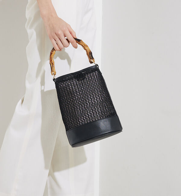 LOWELL things「●SOUER/バンブーハンドルチュールバッグ」|ハンドバッグ|ブラック