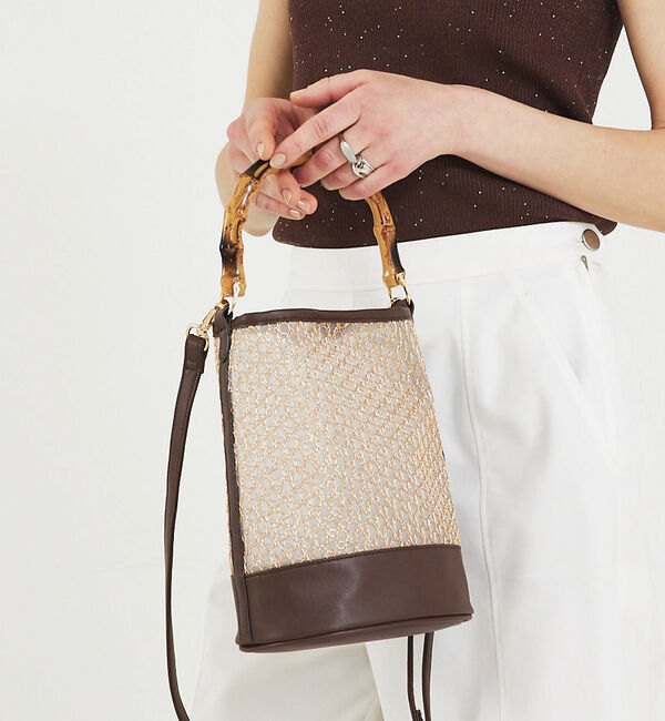 LOWELL things「●SOUER/バンブーハンドルチュールバッグ」|ハンドバッグ|ブラウン