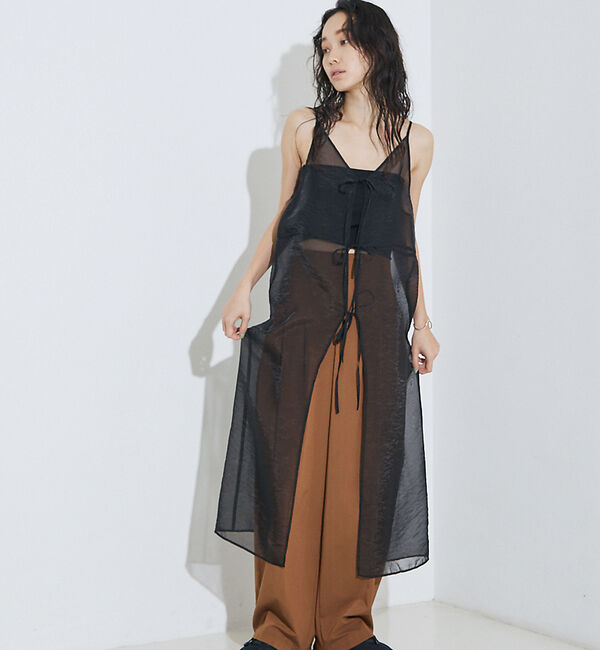 NOMINE「【前後着用可】無地 2WAY シアー キャミソール  ワンピース」|ワンピース|ブラック