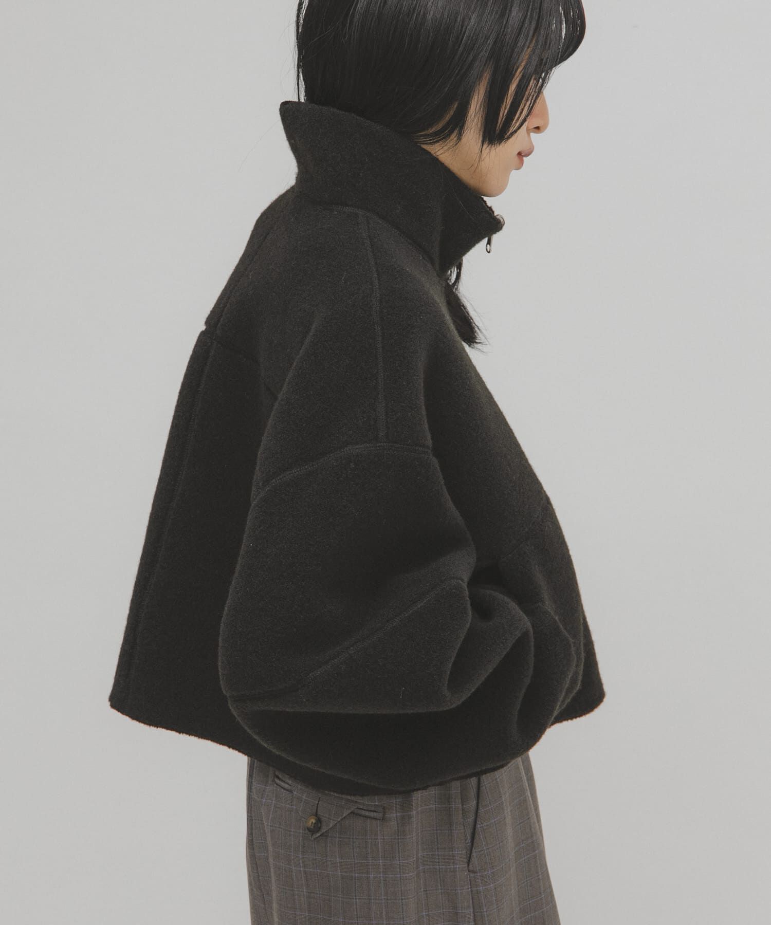  「リバーシブルボアジャケット」|ノーカラーコート|