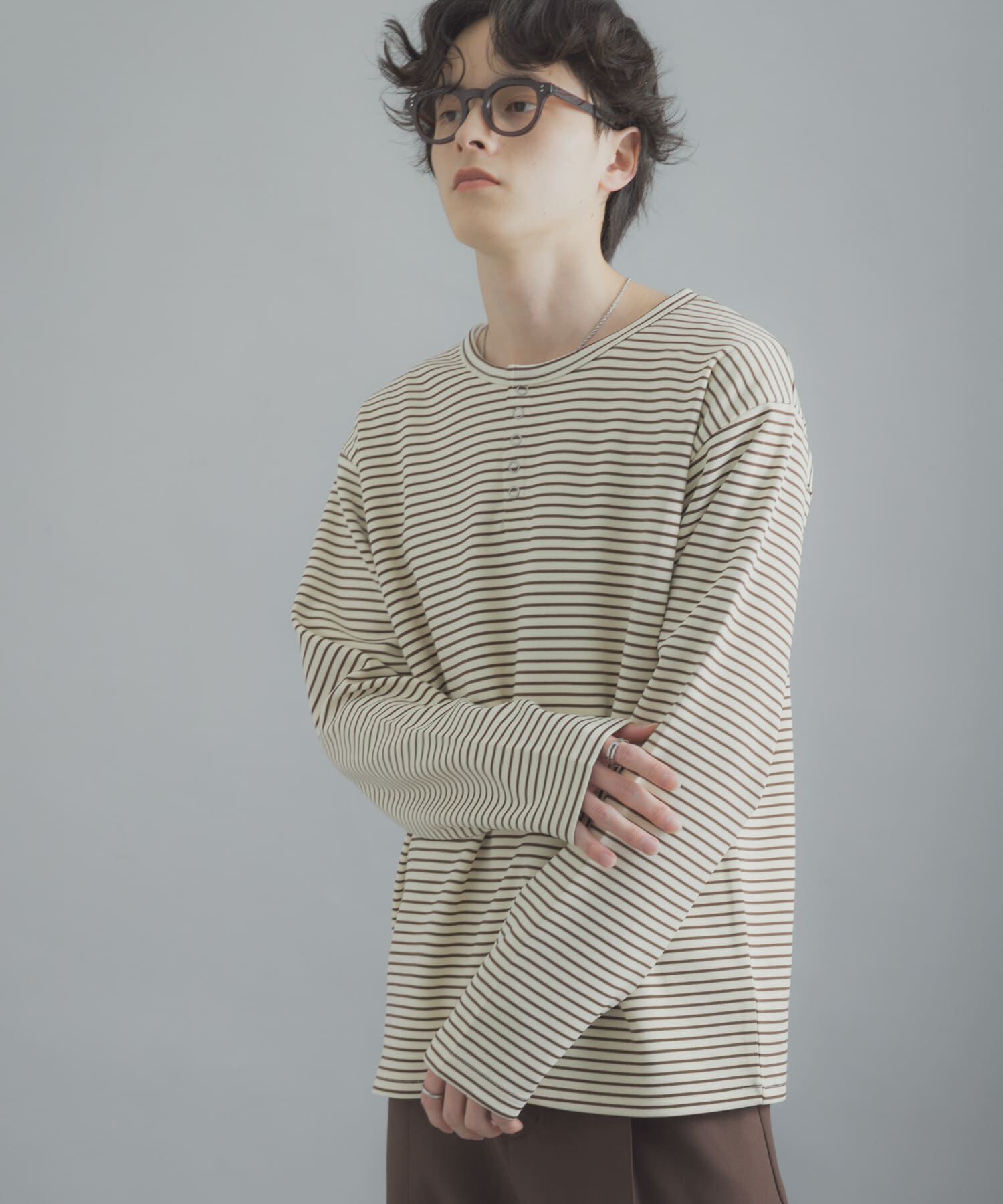 SENSE OF PLACE by URBAN RESEARCH「ボーダーヘンリーネックロングTシャツ」|Tシャツ・カットソー|