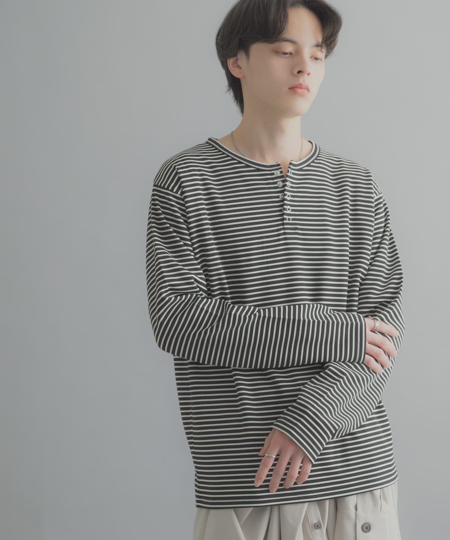 SENSE OF PLACE by URBAN RESEARCH「ボーダーヘンリーネックロングTシャツ」|Tシャツ・カットソー|