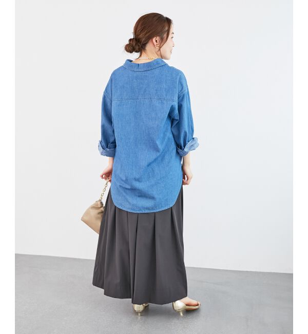  「《軽いシャツ素材》パールボタンデニムシャツ」|シャツ・ブラウス|
