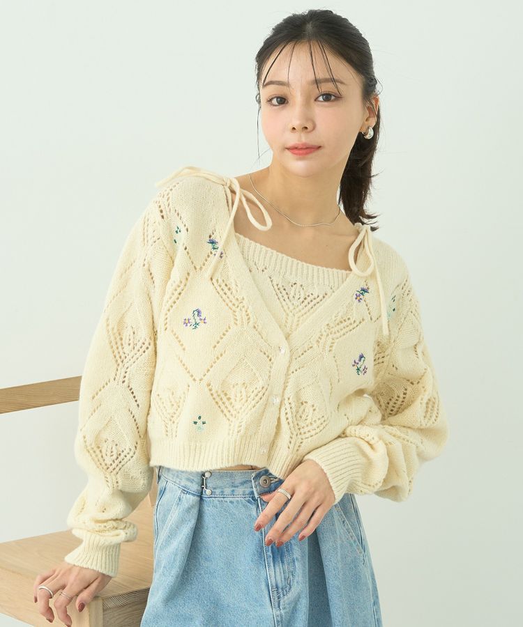 earth music&ecology「SET2点刺繍ビスチェ＋カーディガン」|カーディガン|Ivory
