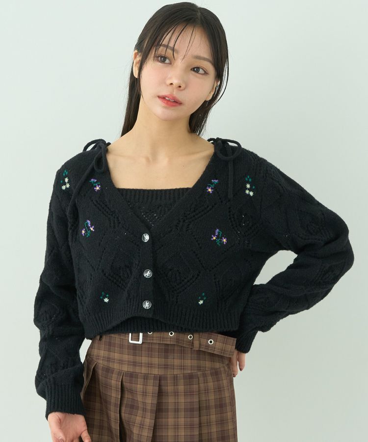earth music&ecology「SET2点刺繍ビスチェ＋カーディガン」|カーディガン|Black