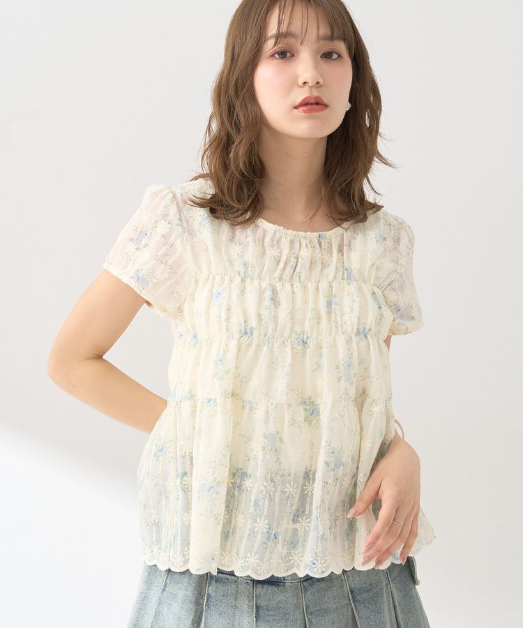 earth music&ecology「フラワープリント刺繍ブラウス」|シャツ・ブラウス|