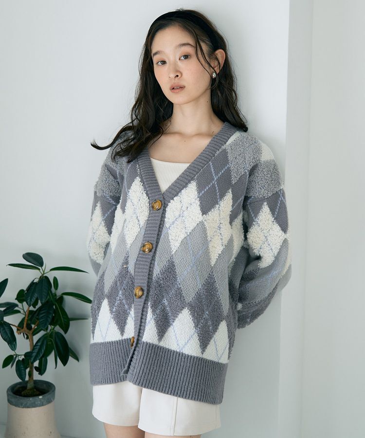 earth music&ecology「ループ編みアーガイルカーディガン」|カーディガン|