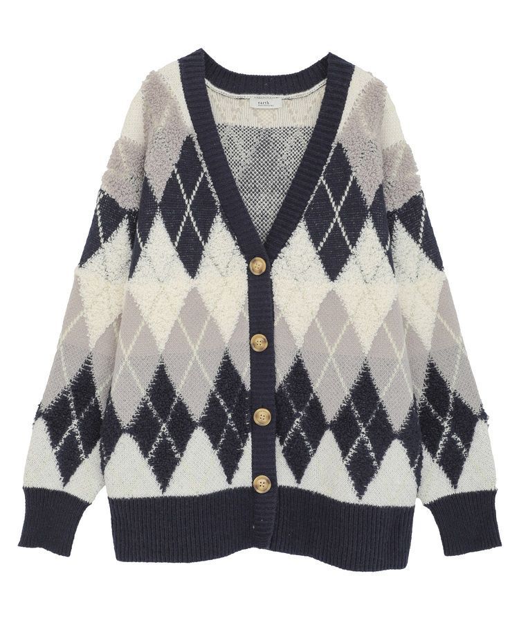 earth music&ecology「ループ編みアーガイルカーディガン」|カーディガン|