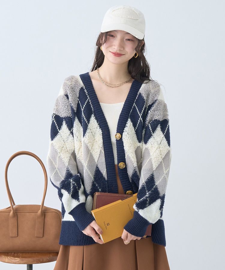 earth music&ecology「ループ編みアーガイルカーディガン」|カーディガン|