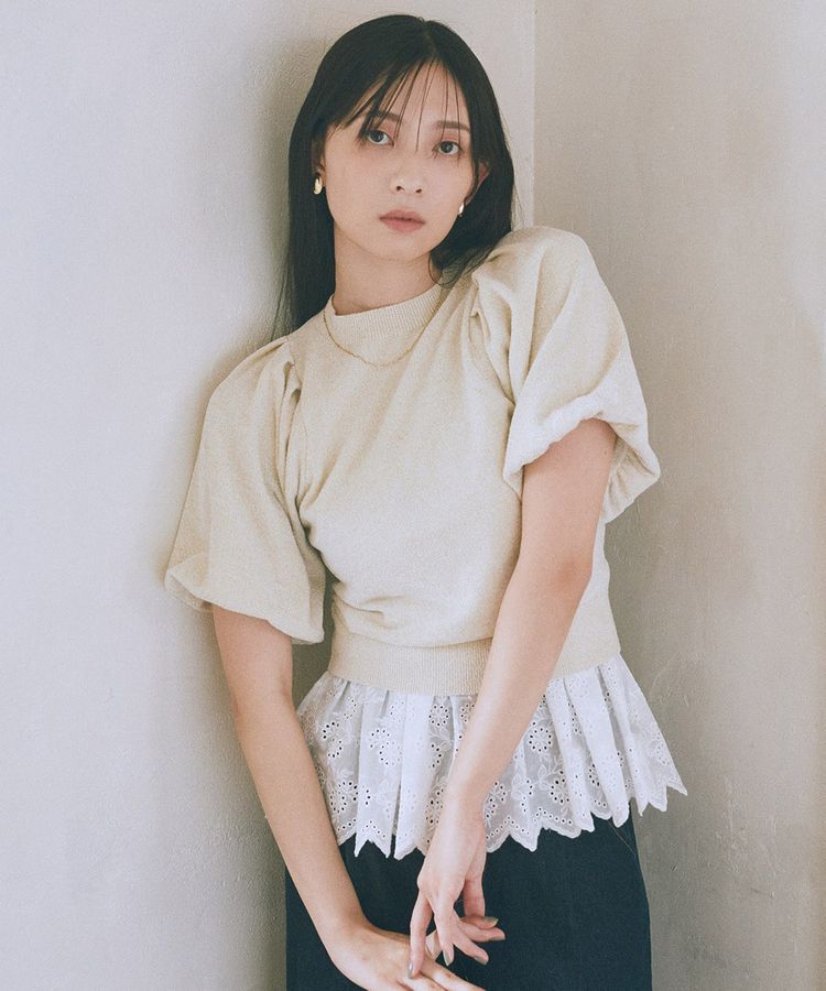 earth music&ecology「ラメモールパフスリニットプルオーバー」|ニット・セーター|