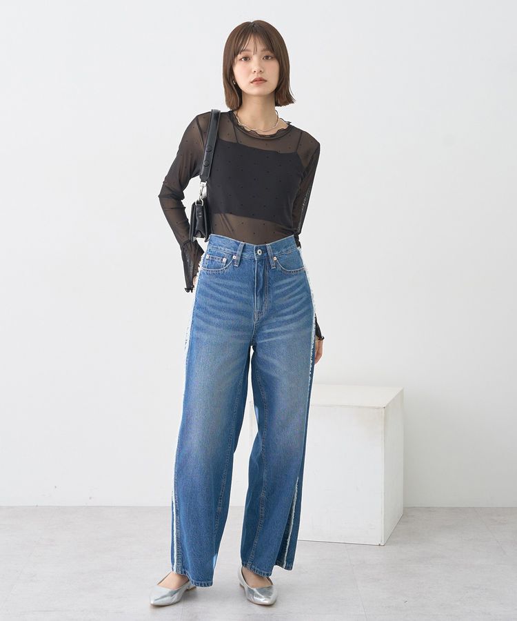 earth music&ecology「ワイドフリンジデニムパンツ」|デニム|