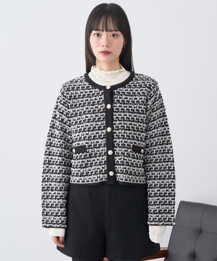 earth music&ecology「ニットツイードジャケット」|カーディガン|