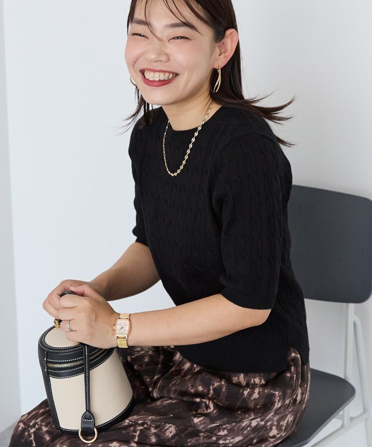 AMERICAN HOLIC「ケーブル5分袖ニットプルオーバー」|ニット・セーター|