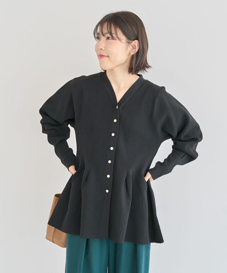 Green Parks「金釦ペプラムニットカーディガン」|カーディガン|Black
