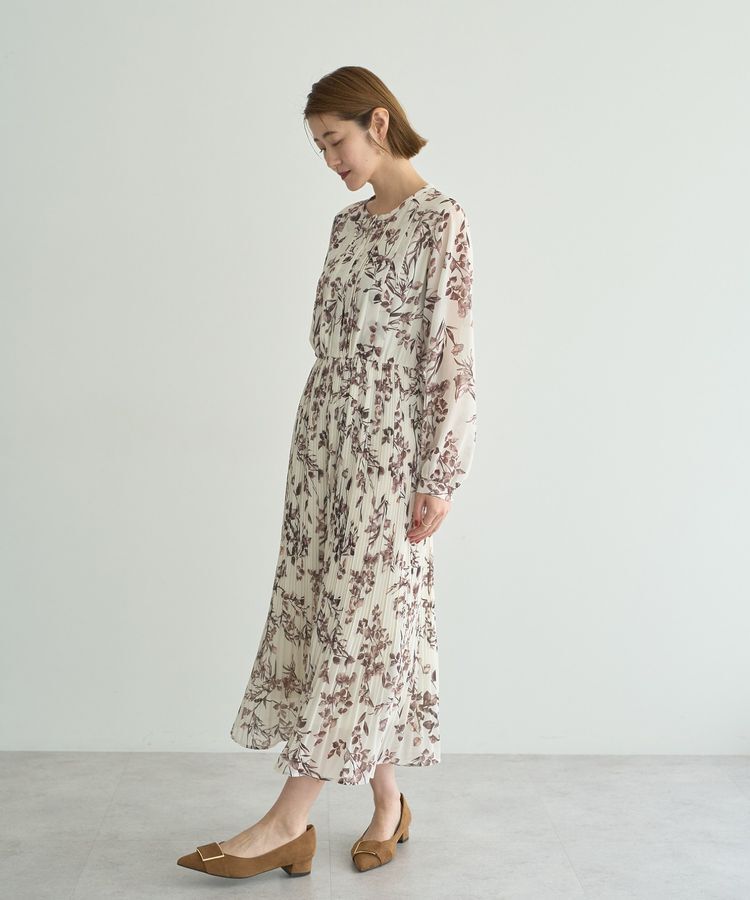 YECCA VECCA「ヴィンテージフラワー柄プリーツワンピース」|ワンピース|
