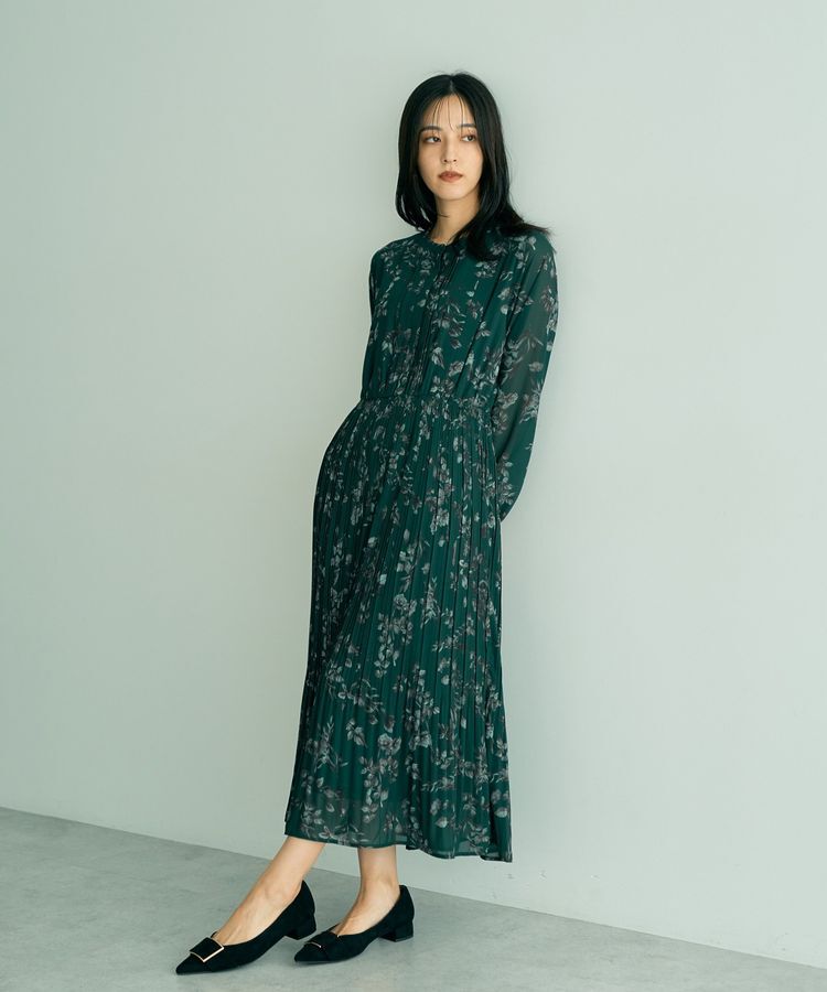 YECCA VECCA「ヴィンテージフラワー柄プリーツワンピース」|ワンピース|Green