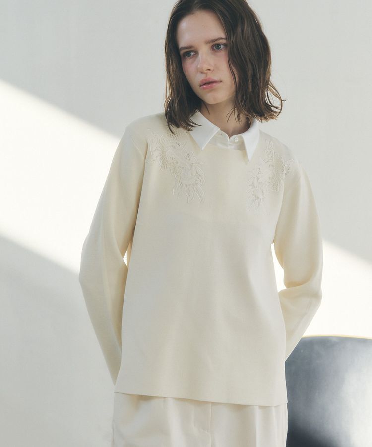 YECCA VECCA「2way襟付きレースニット」|ニット・セーター|Ivory