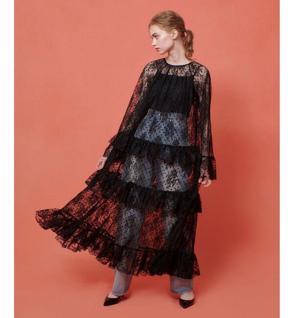 LOULOU WILLOUGHBY「【LOULOU WILLOUGHBY】フロッキードットレースワンピース」|ワンピース|