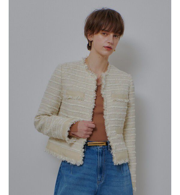 allureville「ジオリカツイードラウンドネックジャケット」|ノーカラージャケット|