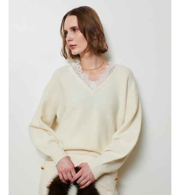 allureville「レースドッキングプルオーバー」|ニット・セーター|オフホワイト