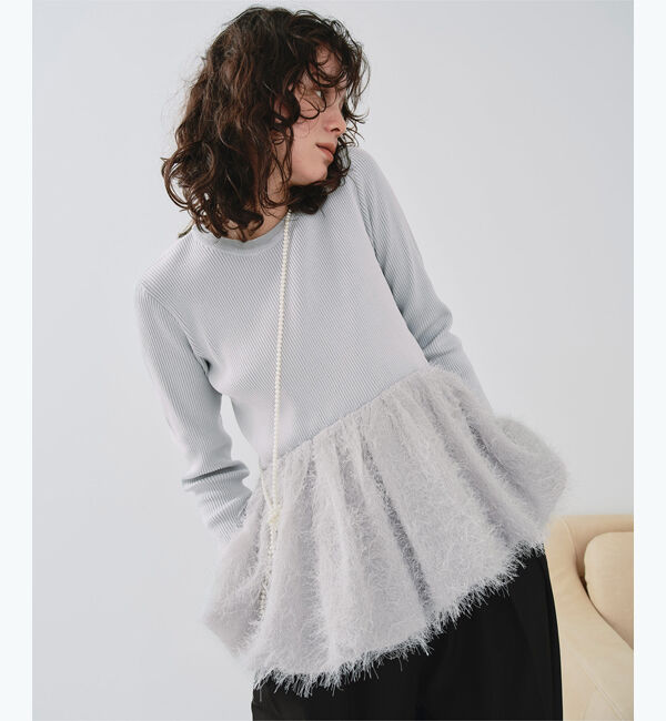 titivate「ドッキングペプラムニットトップス」|ニット・セーター|ライトグレー