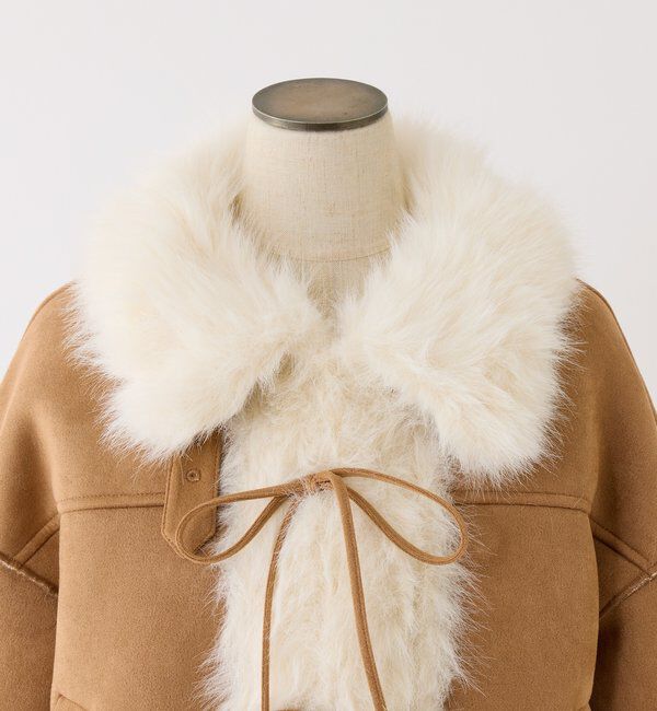  「【リボン取り外し可能】フェイクムートンリボンアウター」|ダウンベスト・ベスト|