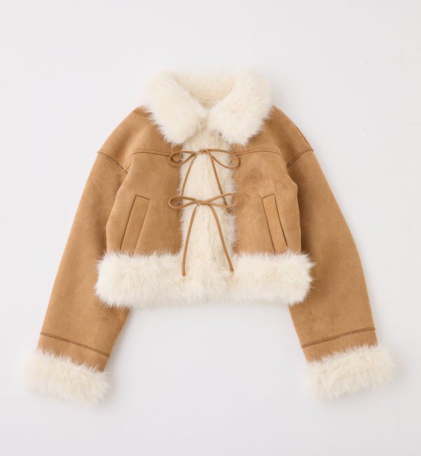  「【リボン取り外し可能】フェイクムートンリボンアウター」|ダウンベスト・ベスト|