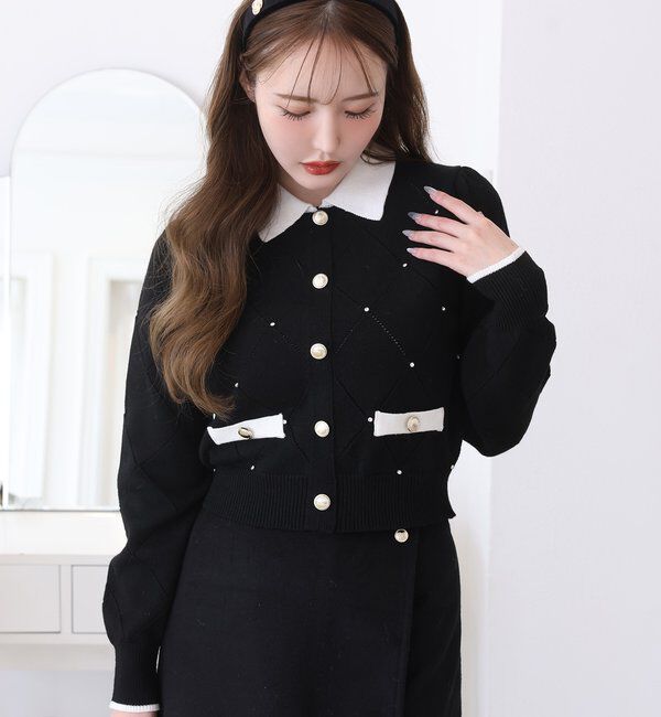  「配色ビジュー付ポロニット」|ニット・セーター|