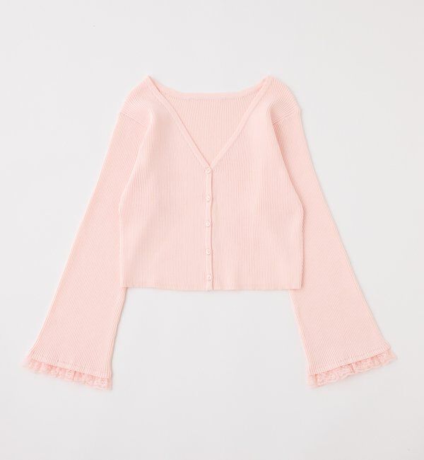  「袖レースカーディガン」|ニット・セーター|ピンク