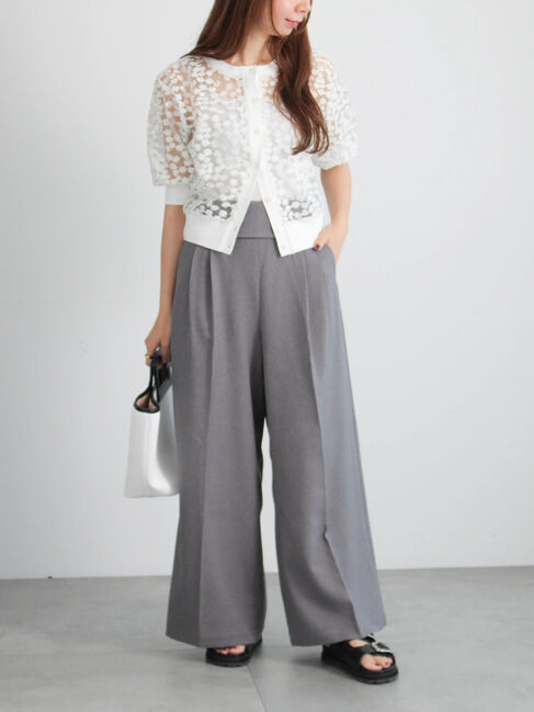 Te chichi「エンブロイダリー半袖クルーカーディガン」|カーディガン|