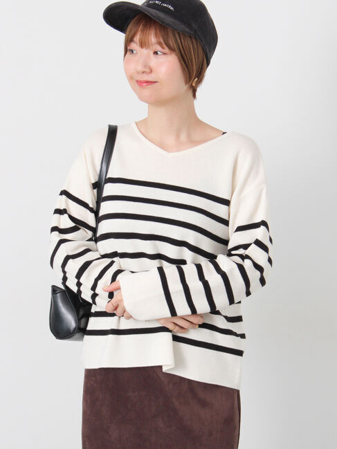 Lugnoncure「ミラノリブ配色Vネックニット」|ニット・セーター|