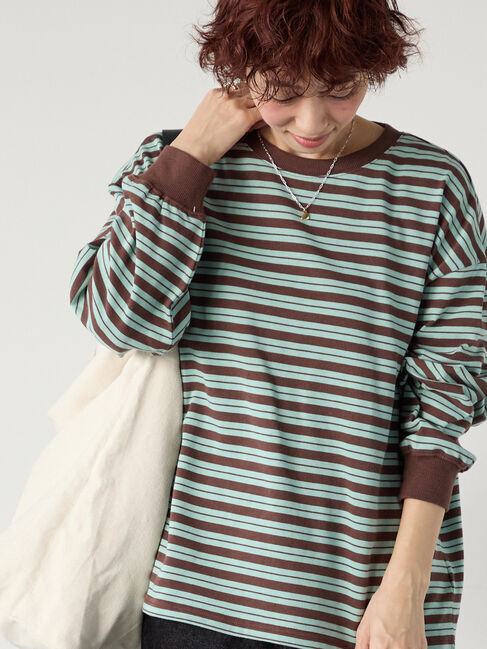 Lugnoncure「天竺マルチボーダー長袖カットソー」|その他|ブラウン