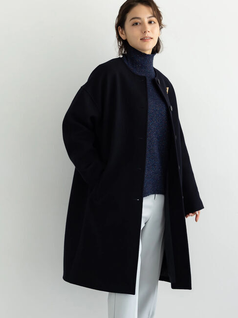 Te chichi「【宮本茉由着用】ウールメルトンノーカラーロングコート《2025winter catalog item》」|その他|ネイビー