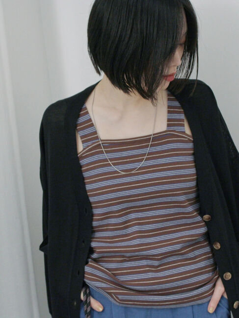 Samansa Mos2 blue「マルチボーダータンク」|Tシャツ・カットソー|