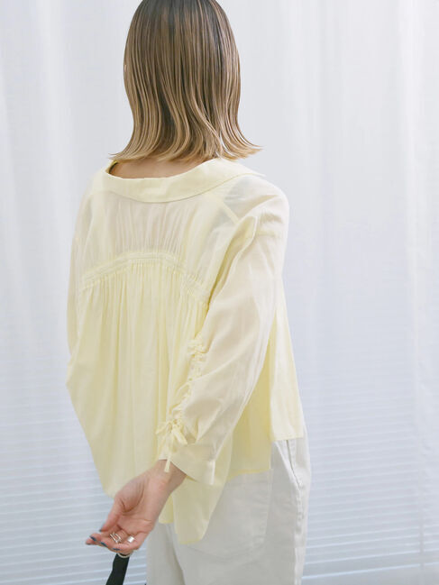 Samansa Mos2 blue「ショート丈シャーリングブラウス」|シャツ・ブラウス|