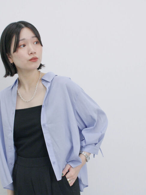 Samansa Mos2 blue「ショート丈シャーリングブラウス」|シャツ・ブラウス|