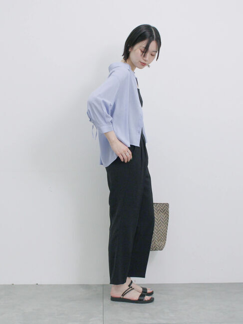 Samansa Mos2 blue「ショート丈シャーリングブラウス」|シャツ・ブラウス|