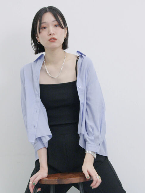 Samansa Mos2 blue「ショート丈シャーリングブラウス」|シャツ・ブラウス|